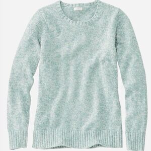 LL Bean Signature Blue Green Cotton Ragg Crewneck Pullover Sweater Size XS‎